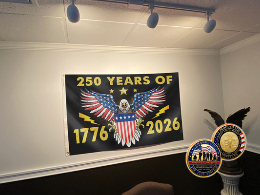 Patriotic 250th Anniversary U.S. Flag (1776–2026) + Veteran Coin - Bundle