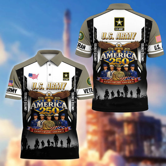 Premium America 250th Anniversary US Veteran Polo Shirt ATTN140321, Gifts for U.S. Veterans, Gifts for Independence Day, Veterans Day