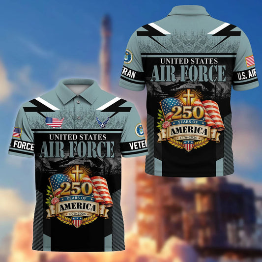 Premium America 250th Anniversary US Veteran Polo Shirt ATTN140323, Gifts for U.S. Veterans, Gifts for Independence Day, Veterans Day