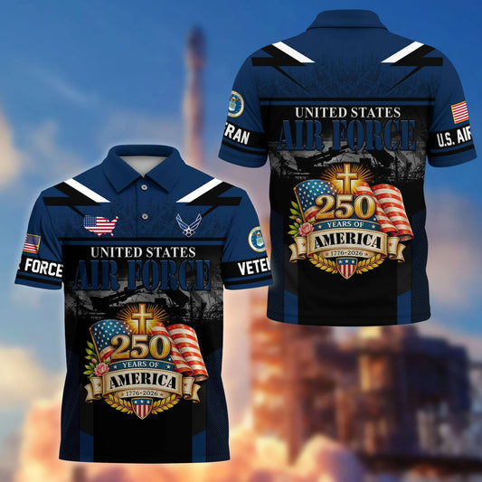 Premium America 250th Anniversary US Veteran Polo Shirt ATTN140323, Gifts for U.S. Veterans, Gifts for Independence Day, Veterans Day